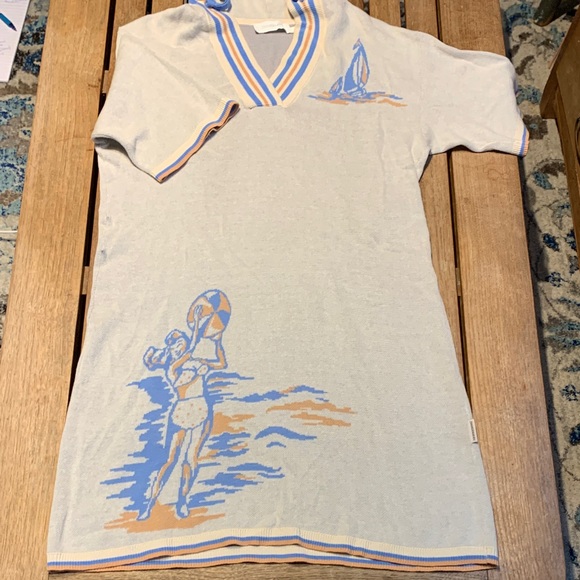 Zimmerman Nautical Hooded Mini Sweater Dress Beach Coverup Blue Orange Size 6 - Picture 2 of 11